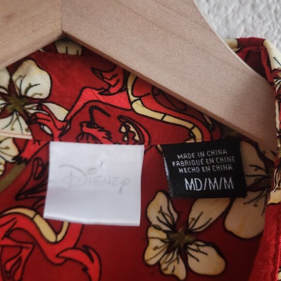 Disney Mulan Shirt Mens Medium Red Floral Mushu Cri-Kee Rayon Hawaiian Button Up - Picture 4 of 9